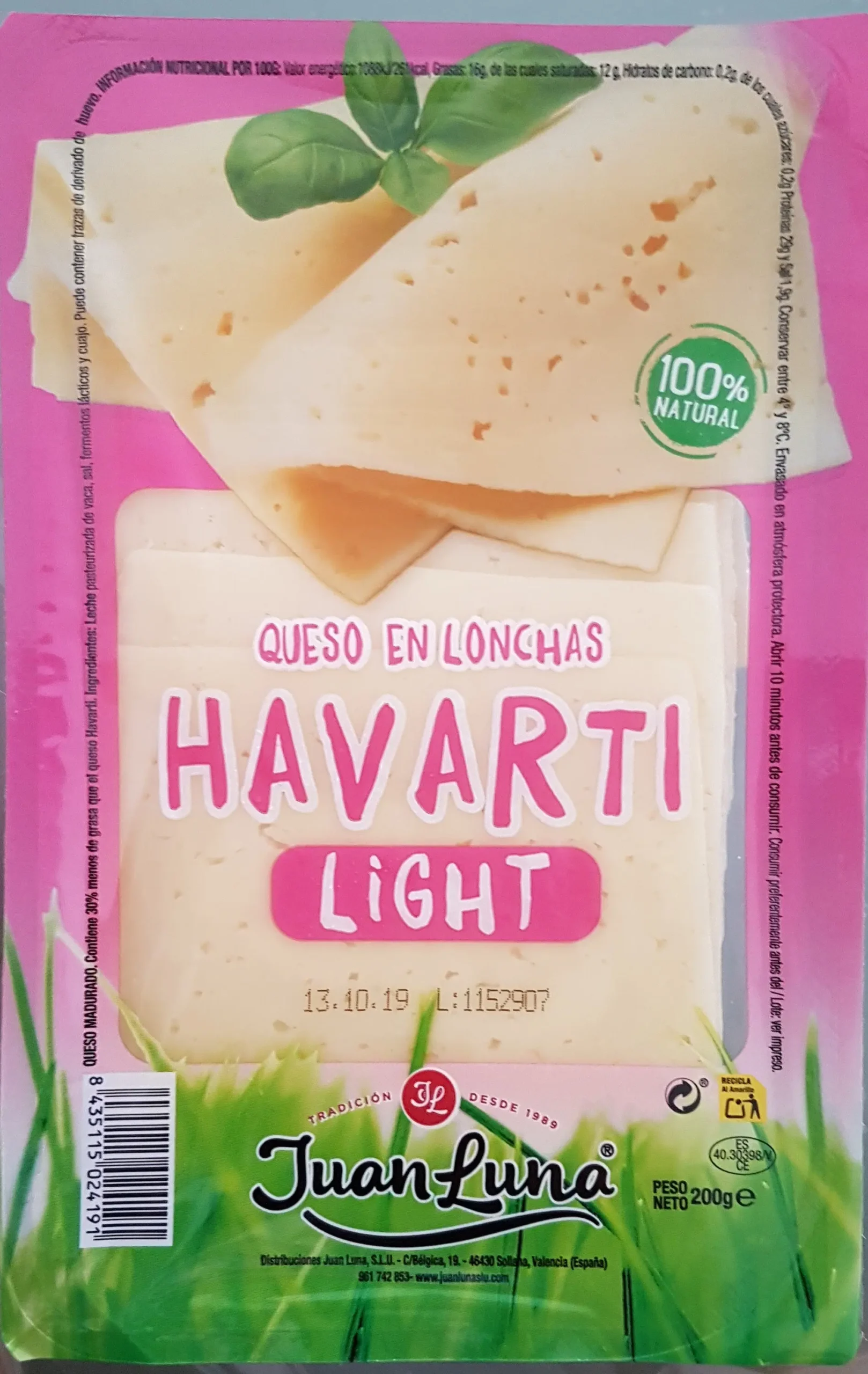 queso havarti light - Cuántas calorías tiene el queso Havarti Light