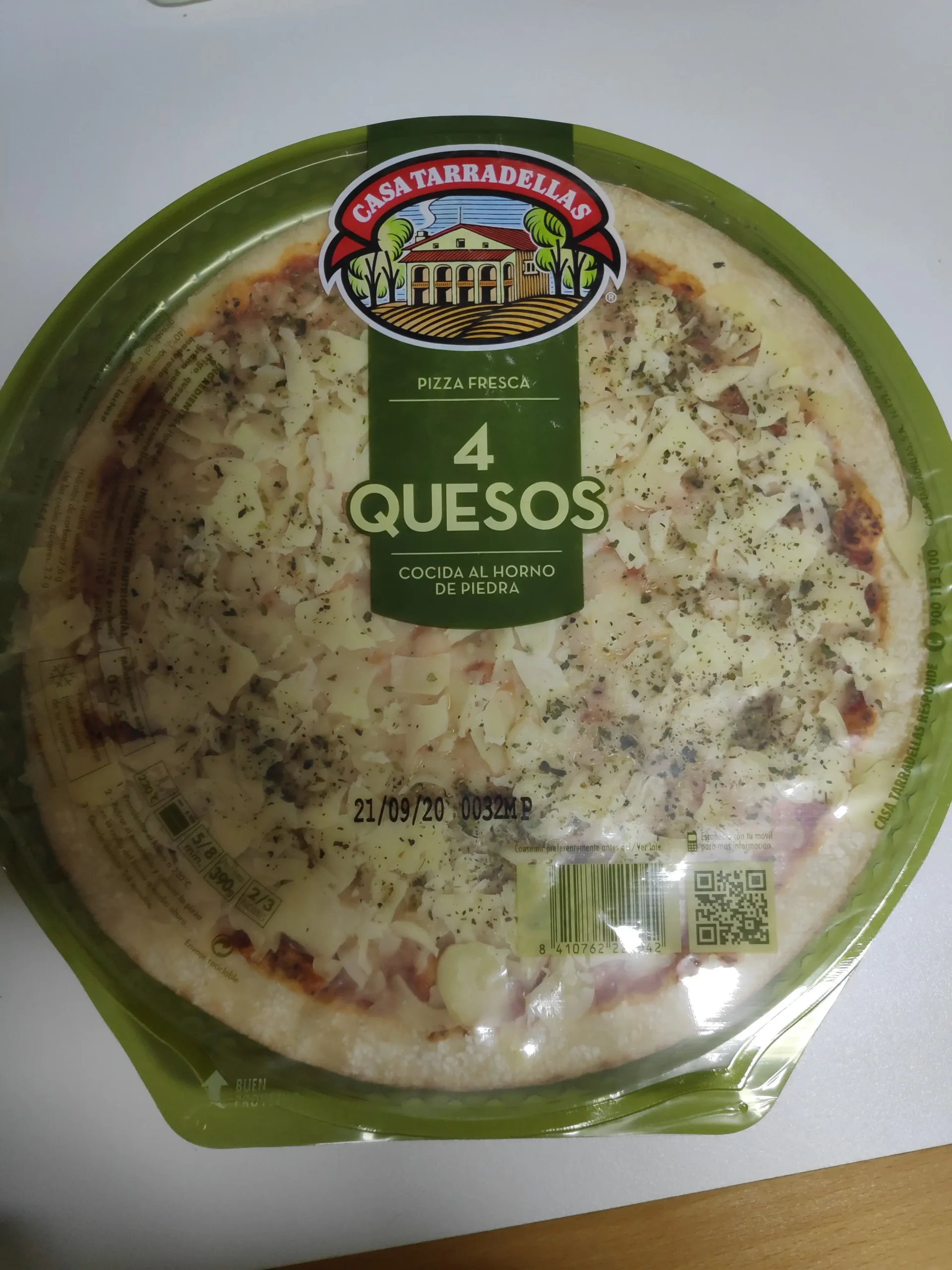 casa tarradellas pizza cuatro quesos es vegetariana - Cuántas calorías tiene una pizza mediterranea